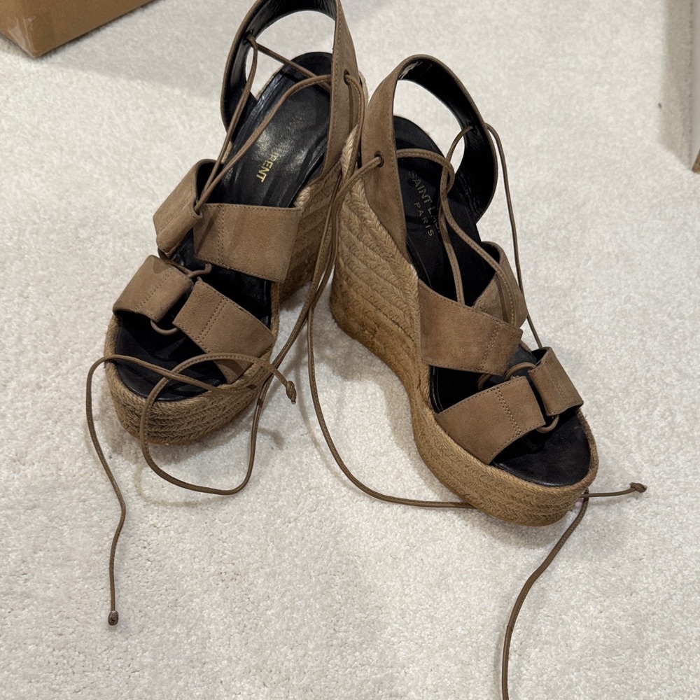 Saint Laurent Tan Wedge Sandals